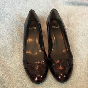 Stuart Weitzman Womens Black Brown tortoise Patent Leather Wedge Heels